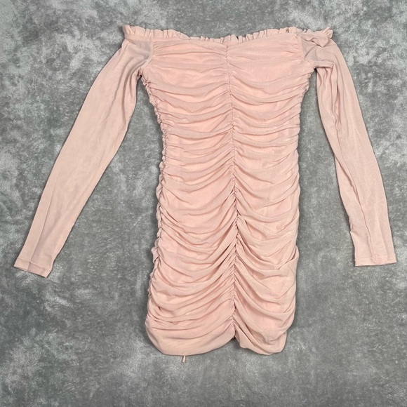 Hello Molly Dress Womens Medium Pink Feminine Ruched Bodycon Mesh Coquette Mini - Picture 7 of 11